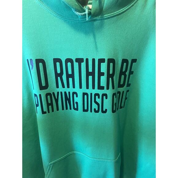 Id Rather Be PLAYING DISC GOLF Basket Vinyl Logo XL Pullover Hoodie Green - Picture 5 of 7
